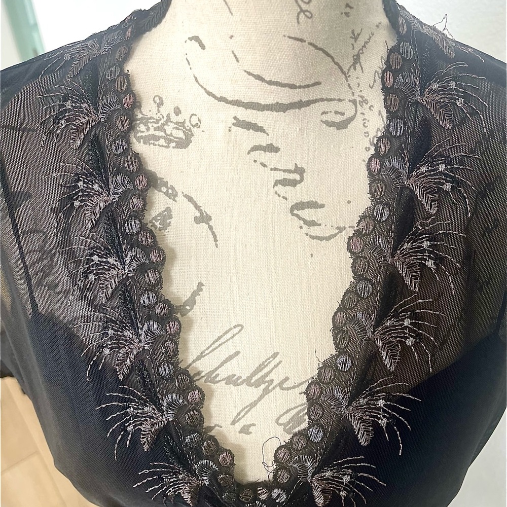 Jones NY Vintage black midi dress with beautiful mesh overlay. Size 12. EUC.